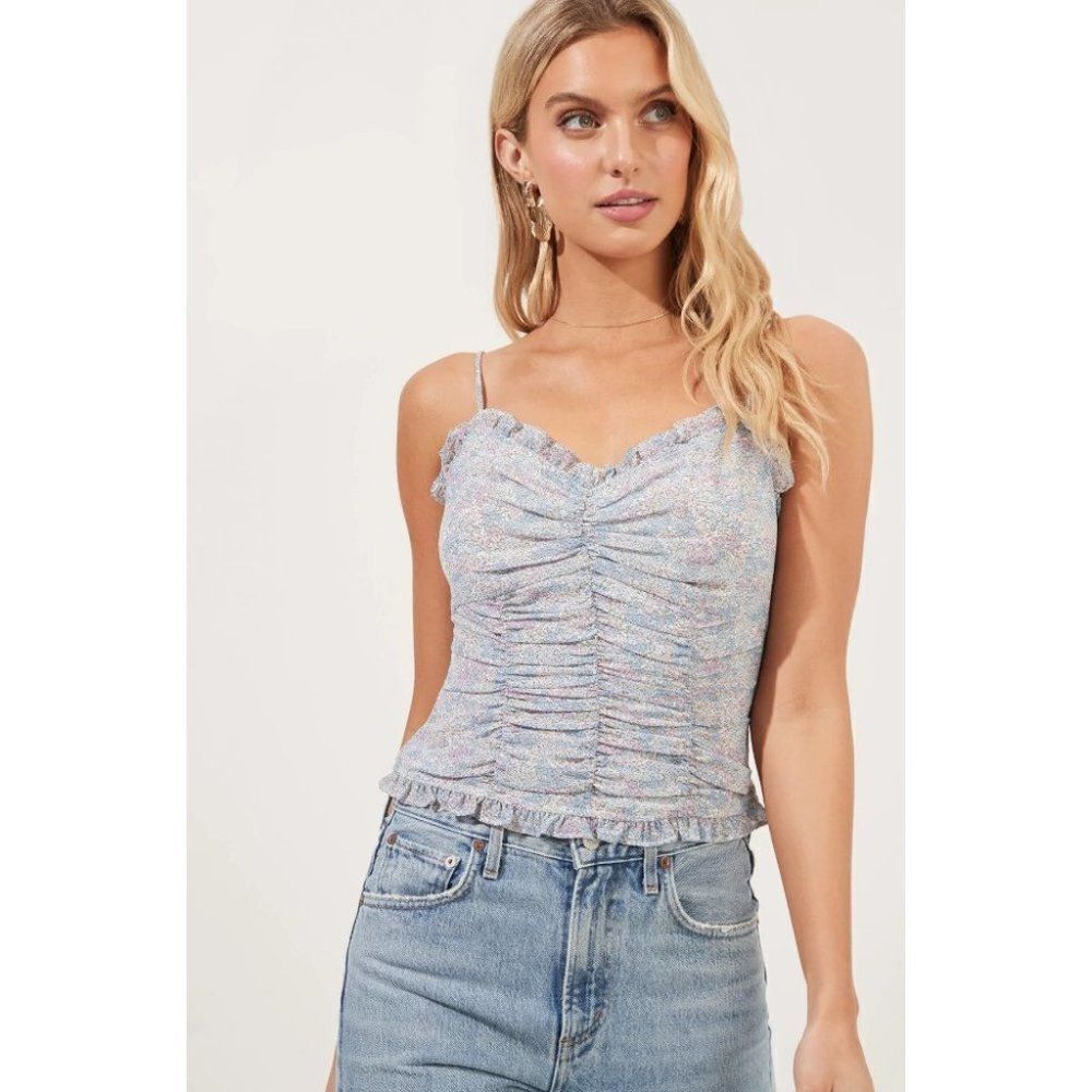 New ASTR the Label | Ruched Cami in Blue Ditsy Floral